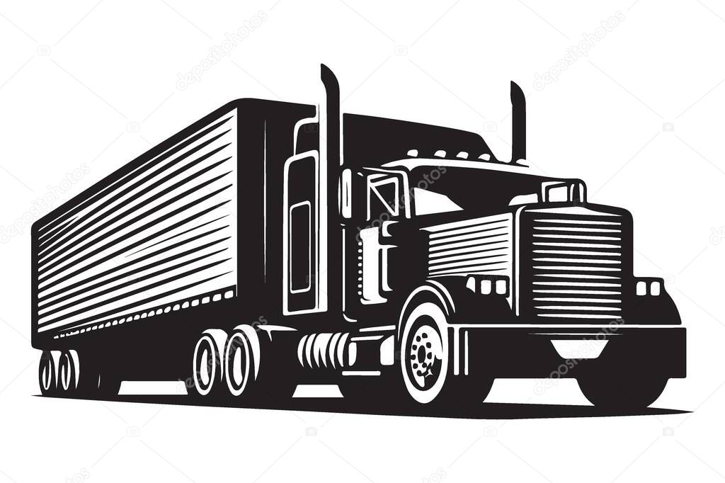 Detailed Semi Truck Silhouette Vector Illustration for Transportation Industry