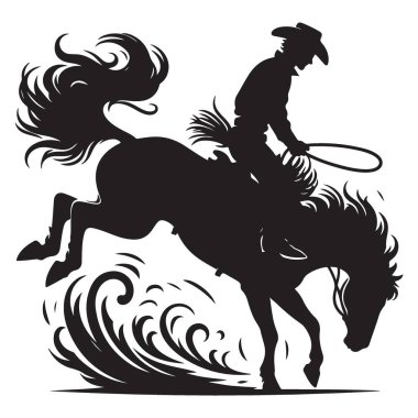 Vahşi Batı Rodeo Kovboyu Atlı Bronco Siluet Sanatı