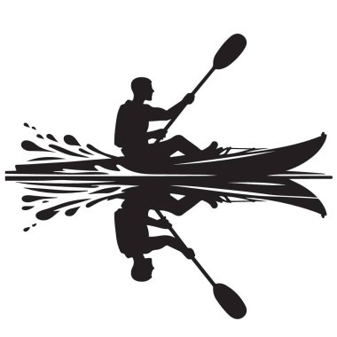 Kanocu silueti su macerası spor illüstrasyon vektöründe kürek çekiyor
