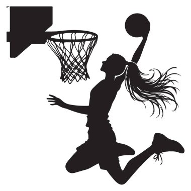Kadınların Basketbol Siluetini Güçlendiren Yüksek Uçan Spor Çizimi
