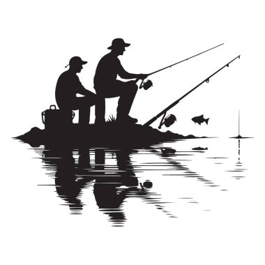 Siluet Balıkçısı Göl Resimlerinde Rahatlama Zamanının Tadını Çıkartıyor