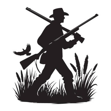 Grassy Marsh Illustration 'da Silahlı Bir Avcının Silueti