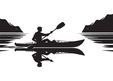 Dağ Arkaplanı Tasarımı Çizimi ile Göldeki Kayakçı Silueti