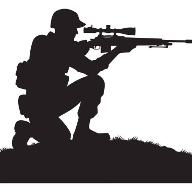 Nişancı Silueti Askeri Asker Tüfek Resimli Vektör Görüntüsü