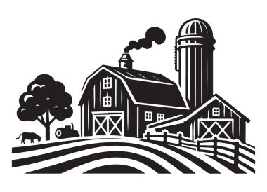 Ahırlı ve Silo Resimli Klasik Çiftlik Manzarası Resimleri