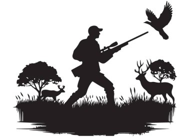 Vahşi doğa siluetinde avlanma vektör canlandırma tasarımı