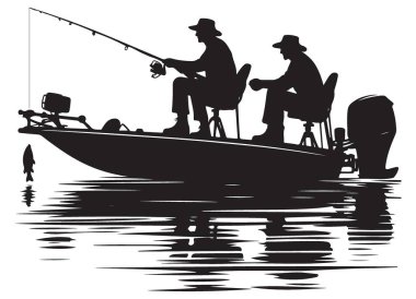 Tekne Vektörü Resimlerinde Balıkçılık Yapan İki Adam 'ın Silueti