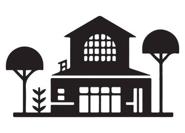 Suburban House Illustration Garden Vector Siluet Tarzı ile Güzel Ev