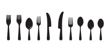 Yemek Masası Tasarımı için Zarif Gümüş çatal bıçak takımı Siluet Vektörü