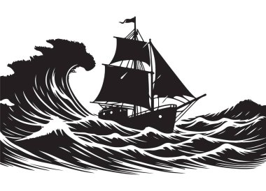 Fırtınaya göğüs germek Büyük Dalgalarla Yüzleşen Geminin Silueti
