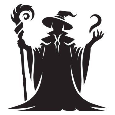 Sihirbaz Asası Tutarken Gizemli Siluet Çizimi