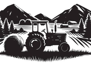 Kırsal Ayarlardaki Bir Çiftlik Traktörünün Detaylı Silüeti