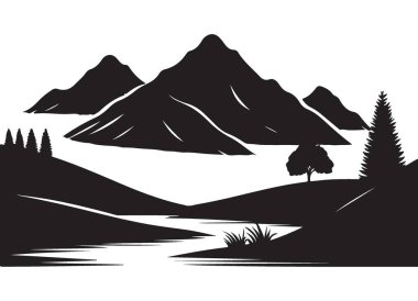 Nehir ve Evergreen Ağaçlarıyla Huzurlu Dağ Manzarası