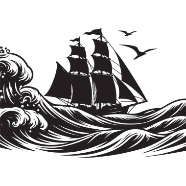 Açık Deniz Silueti Görüntü Sanatında Görkemli Yelkenli Gemisi