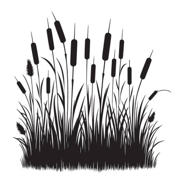 Su Vektörü Grafik Tasarımı 'ndan Siluet Kuyrukları ve Çimenler