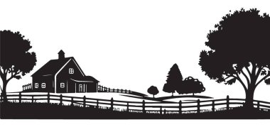 Çiftlik Manzarası Siluet Vektör Resmi Kırsal Sahne Tasarımı