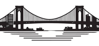 Askıya Al Köprü Silueti Vektör İllüstrasyon Şehir Arkaplanı Tasarımı