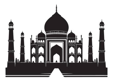 Ayrıntılı Taj Mahal siluet vektör illüstrasyonu Hindistan tarihi mimarisi