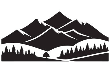 Manzaralı dağ silueti çizimi ormanlı tepeler huzur dolu manzaralar.