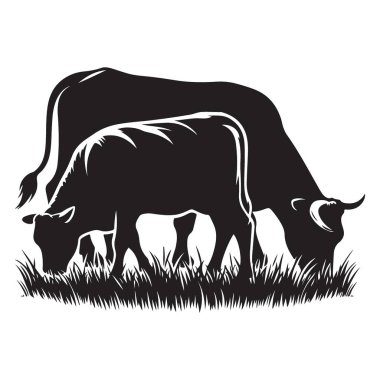 İnek ve Baldır Otlatma Vektör Çiftliğinin Silueti