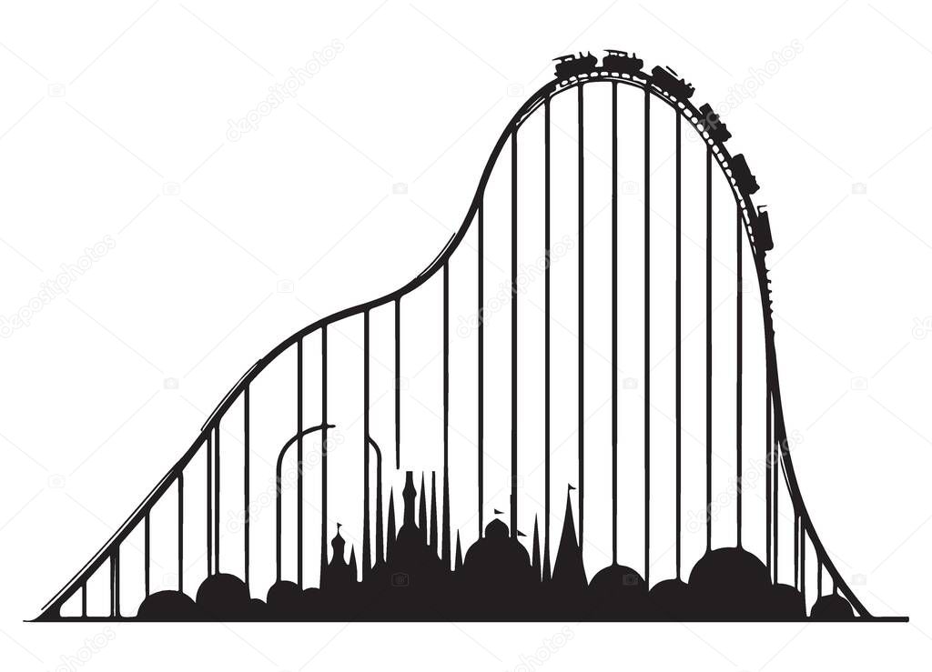 Roller Coaster Silhouette at Amusement Park Vector Illustration