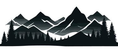 Dağ Silüeti Vektör Tasarımı Ağaçlar ve Gradyan Gölgesi