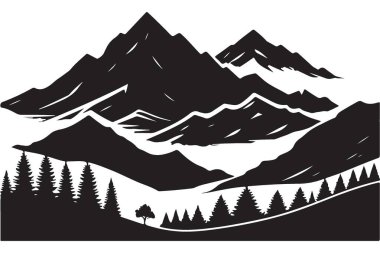 Dağ Ormanı Silueti Vektör Manzarası Rolling Hills