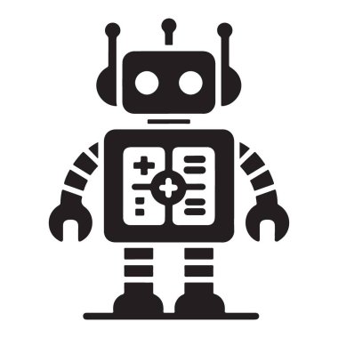 Retro Robot Vektör İllüstrasyon Şirin Robotik Siluet Tasarımı