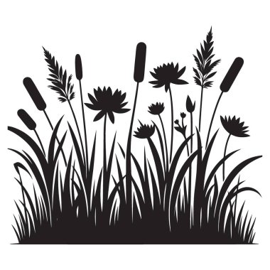 Siyah ve Beyaz Su Bitkilerinin Silüeti