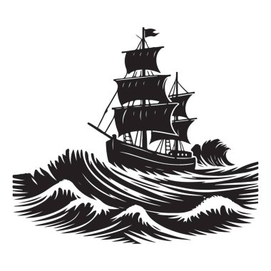 Fırtınalı Deniz 'de Bir Yelkenli Gemisinin Silueti