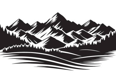 Majestic Mountain Range Illustration Serene Landscape ve Wilderness Exploration Adventure