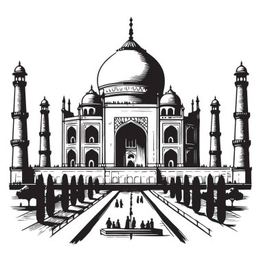 Karmaşık Tac Mahal Mimarisi Ayrıntılı Çizim Hint Mirası Tarihi Tarihi Gezisi