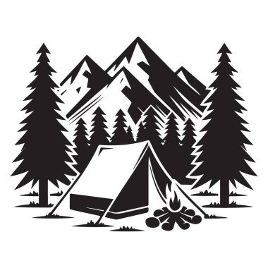 Dağlarda kamp yapmak Çam Ağaçları ve Kamp Ateşi Macerası