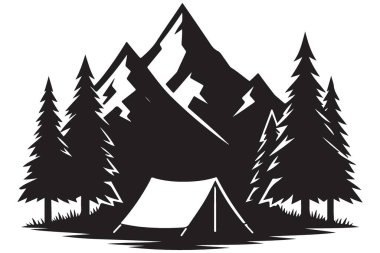 Dağların Altında Çadır, Siluet Kampı Çizim Tasarımı