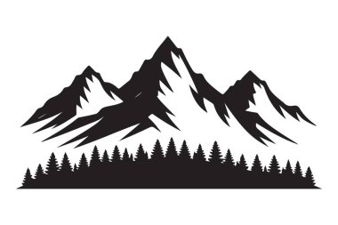 Çam Ormanı Vektör Manzaralı Görkemli Dağ Sırası Silueti