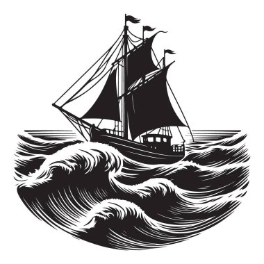 Denizci Gemisi Silueti Dalgalar Vektörü Deniz Macerası Resminde