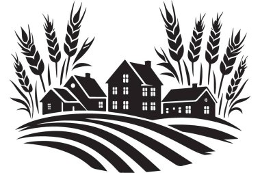 Çiftlik Evi Vektör İllüstrasyonu Kırsal Kır Sahnesi Buğday Tarlalı