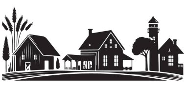 Büyüleyici Çiftlik Silueti Sahne Vektörü İllüzyonu Ahır Deniz Feneri