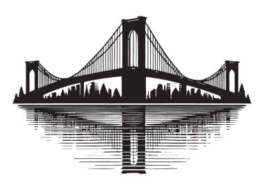 Brooklyn Köprüsü Şehir Manzarası Görüntü Yansıma Vektörü Sanat İllüstrasyonu