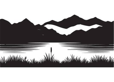 Göl ve Dağ Manzarası Görüntü Vektörü Çizim Sanatı