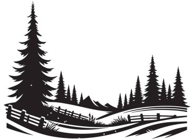 Serene Pine Forest Manzarası Görüntü Vektörü Çizim Sanatı