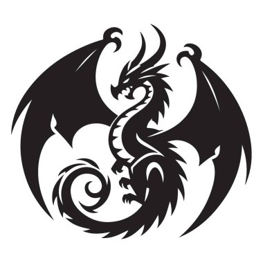 Fantezi Sanat Tasarımları için Görkemli Ejderha Silüeti Vektör İllüstrasyonu