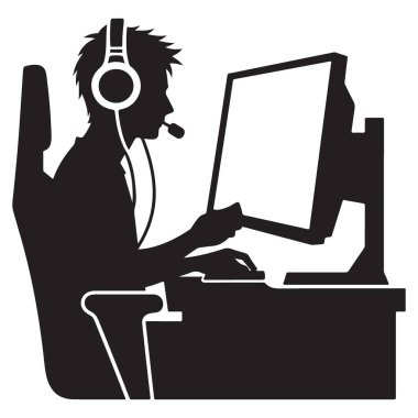 Siluet Oyuncu Yoğun Çevrimiçi Oyun Oturum vektör ilüstrasyonuna Bağlandı