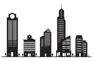 Gökdelenler ve Modern Mimari Özellikleriyle Şehir Merkezi Skyline İllüstrasyonu