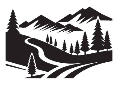 Virajlı yollar ve yemyeşil ağaçların yer aldığı manzaralı dağ manzarası.