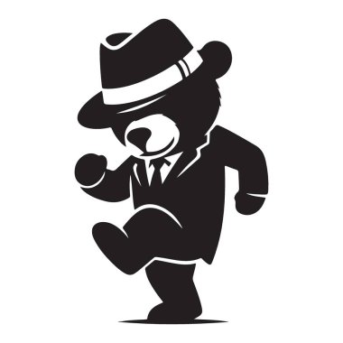 Takım Elbiseli Dans Eden Ayı ve Şapka Çizimi Tasarım Görüntüsü