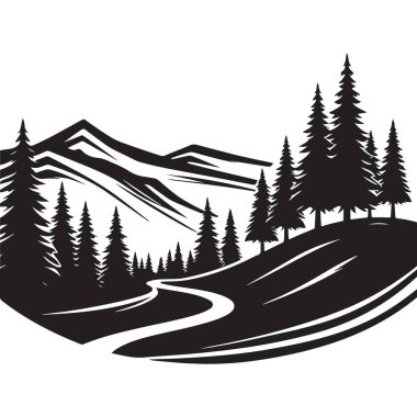 Ağaç Vektörü İllüstrasyon ve Tasarım ile Dağ Manzarası