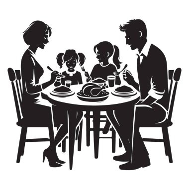 Aile Yemeği Siluet Resimleri Masa Paylaşım Yemekleri 'nde Birliktelik