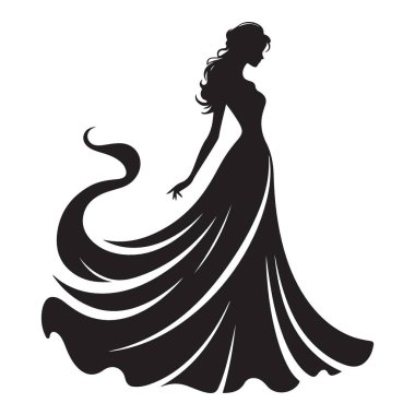 Uzun Elbise Çizimi Elbisesi Giyen Zarif Leydi Silueti