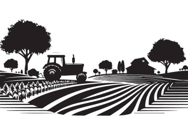 Tarımsal Peyzaj Vektörü Çiftlik Dünyası Siluetinin Grafik ResmiComment